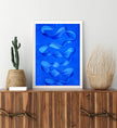 Ebb and Flow abstract art print by Lara Sayegh, featuring ocean-inspired rhythmic brushstrokes, printed on Fine Art Paper and mounted on white frame