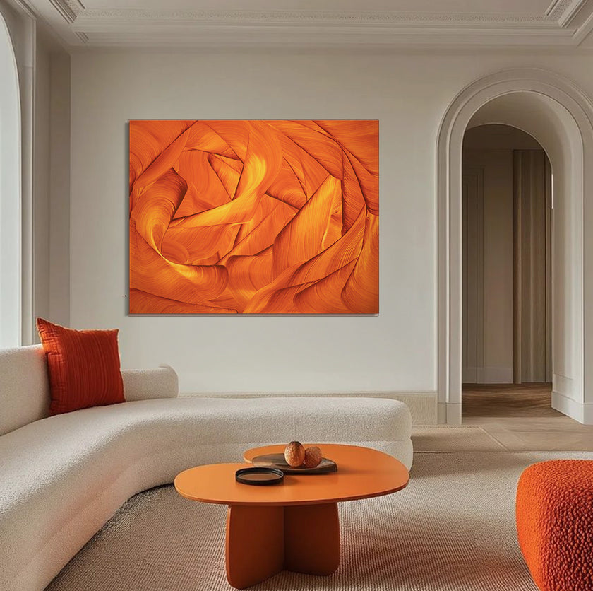 Luminous Rise in Golden Orange Abstract Art Contemporary Oil Painting by Lara Sayegh