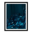 Framed artwork of blue abstract sea waves on a dark blue background