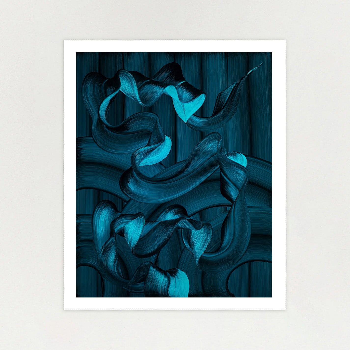Water Carving Its Own Path abstract art print by Lara Sayegh, featuring ocean-inspired rhythmic brushstrokes, printed on premium Giclée Fine Art Paper