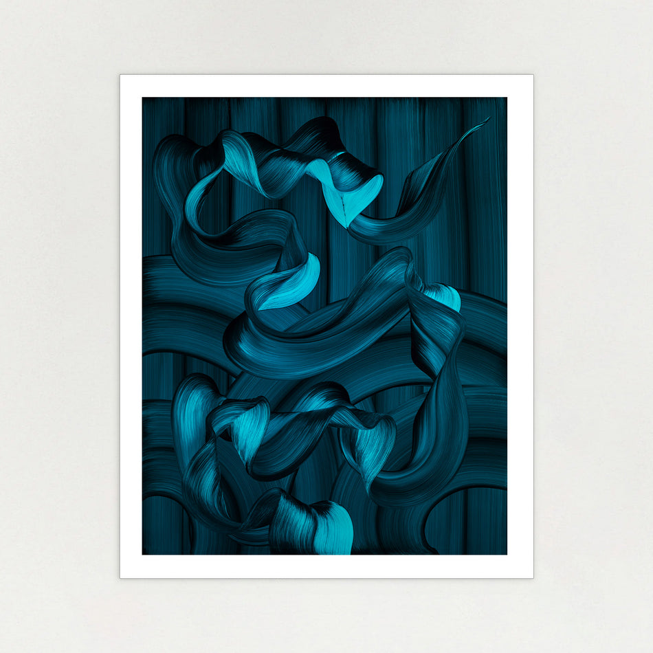 Water Carving Its Own Path abstract art print by Lara Sayegh, featuring ocean-inspired rhythmic brushstrokes, printed on premium Giclée Fine Art Paper