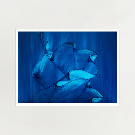 Abstract art print by London artist Lara Sayegh, featuring a blue ocean-inspired design