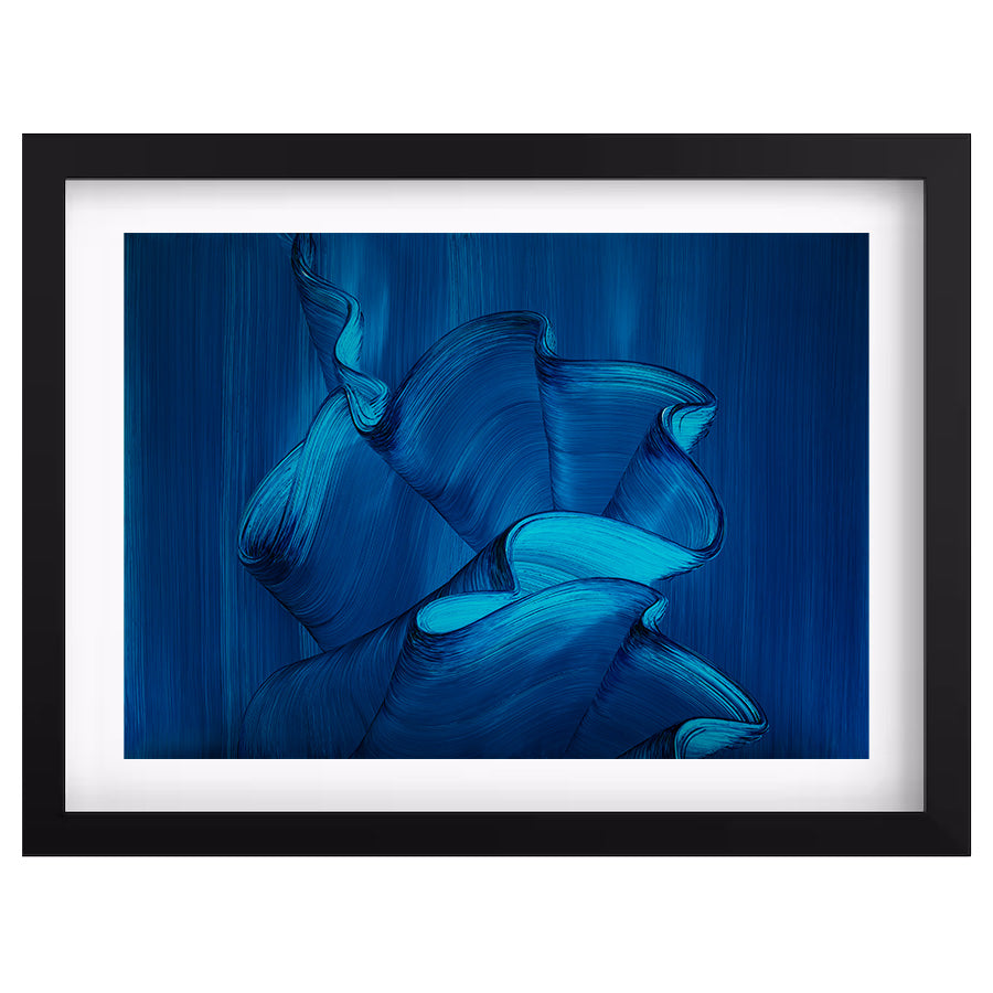 Abstract art print by London artist Lara Sayegh, featuring a blue ocean-inspired design frame