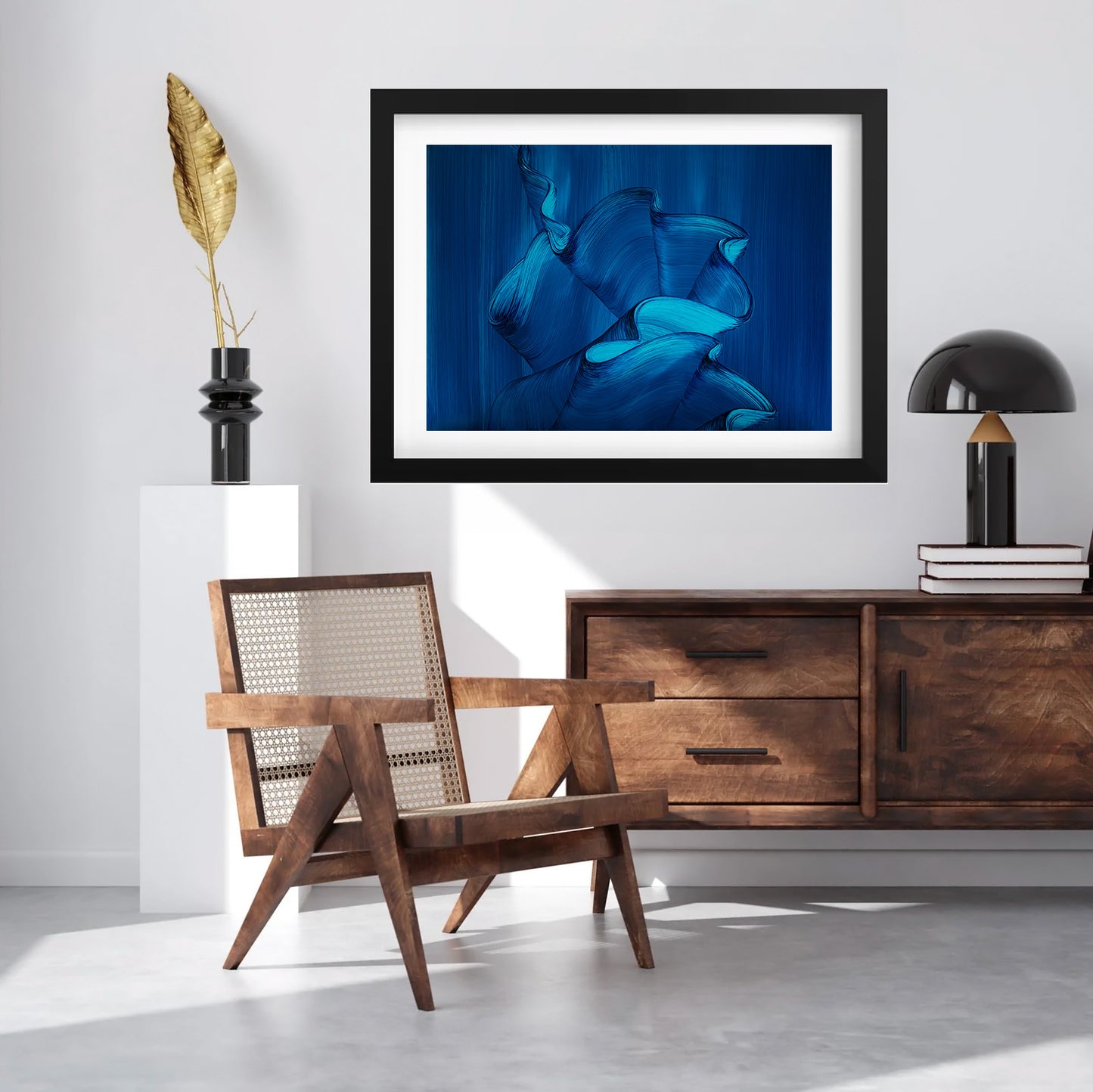Abstract art print by London artist Lara Sayegh, featuring a blue ocean-inspired design
