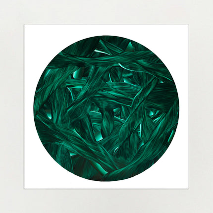 Close-up of green underwater leaves arranged in a circular pattern on a green and black background