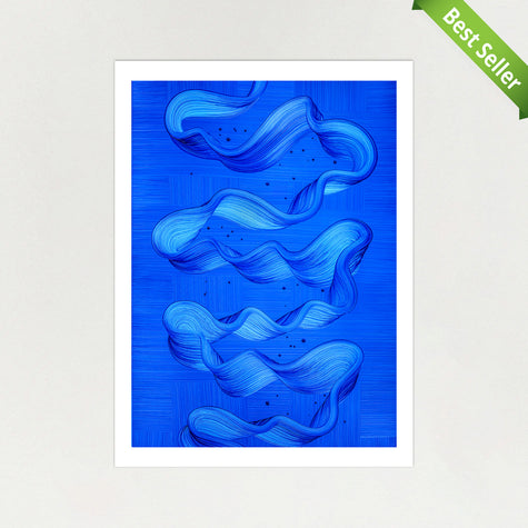 Ebb and Flow abstract art print by Lara Sayegh, featuring ocean-inspired rhythmic brushstrokes, printed on premium Giclée Fine Art Paper