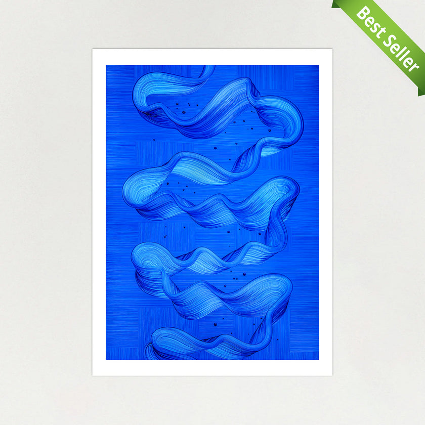 Ebb and Flow abstract art print by Lara Sayegh, featuring ocean-inspired rhythmic brushstrokes, printed on premium Giclée Fine Art Paper