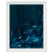 Framed abstract art with blue sea wave brushstrokes on a dark blue background