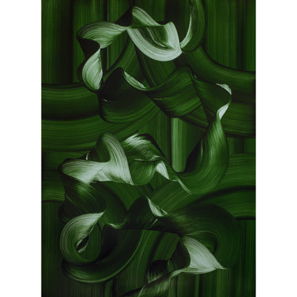 Contemporary abstract green ocean-inspired oil painting with flowing ribbon-like brushstrokes and organic movement by Lara Sayegh