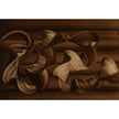 Abstract earth-toned oil painting on aluminium featuring flowing ribbon-like forms in rich brown and sand tones against a textured horizontal background by Lara Sayegh.